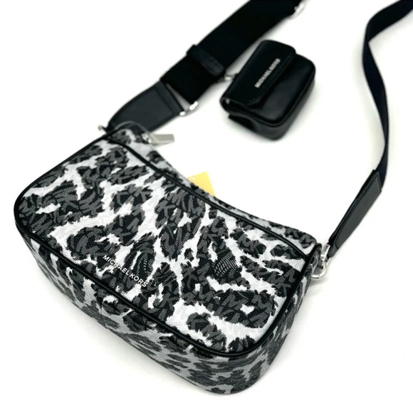 Michael Kors Jet Set Medium Leopard Logo Crossbody Bag W Case for Apple AirPods - Picture 5 of 11